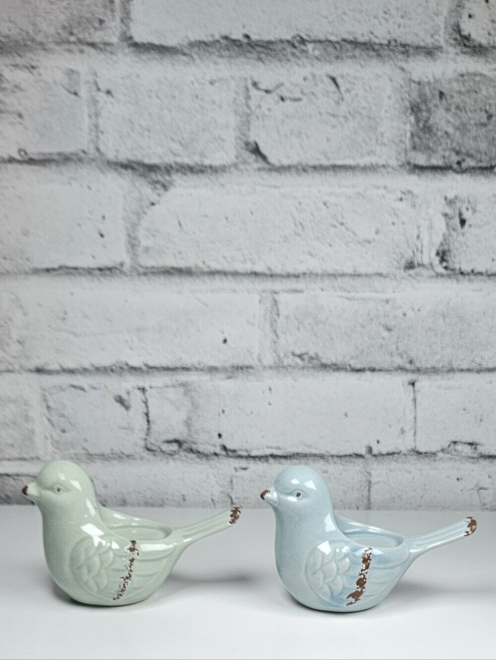 Vintage Ceramic Bird Tealight Candle Holders Set Cottage Farmhouse Decor